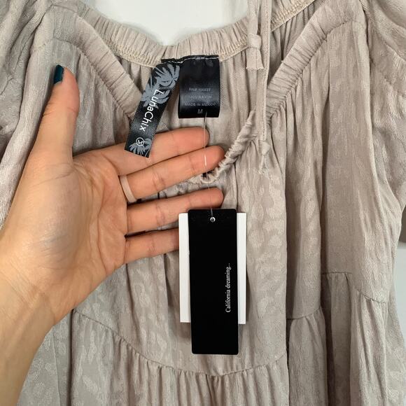 LunaChix Light Tan Ruffle Flowy Shift Dress - Picture 9 of 9